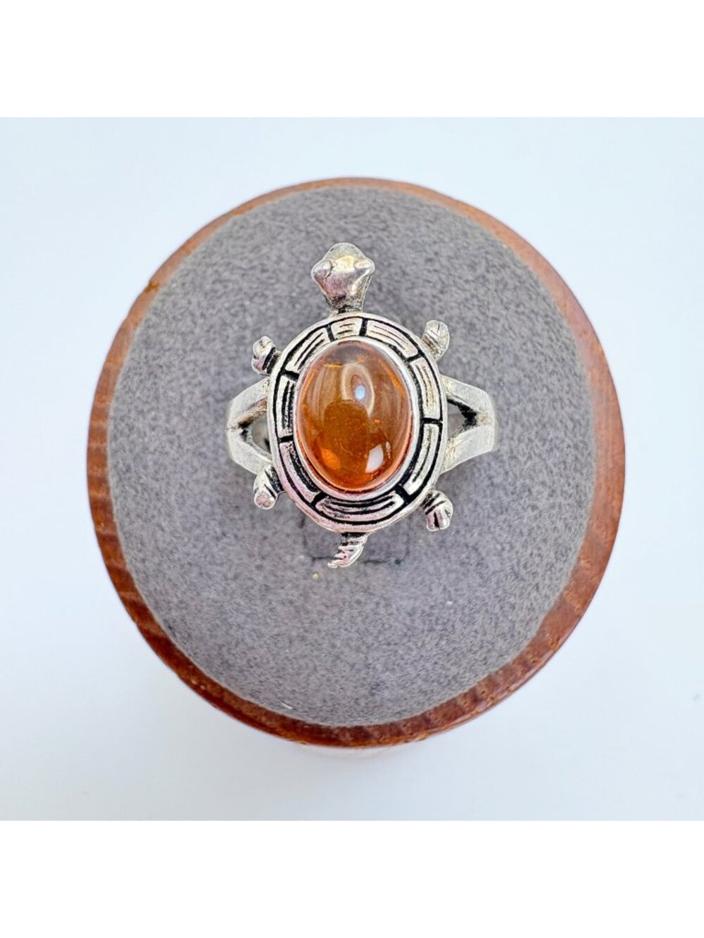Amber & Sterling Silver 925 Bezel Set Split Shoulders Statement Ring Size 5.75